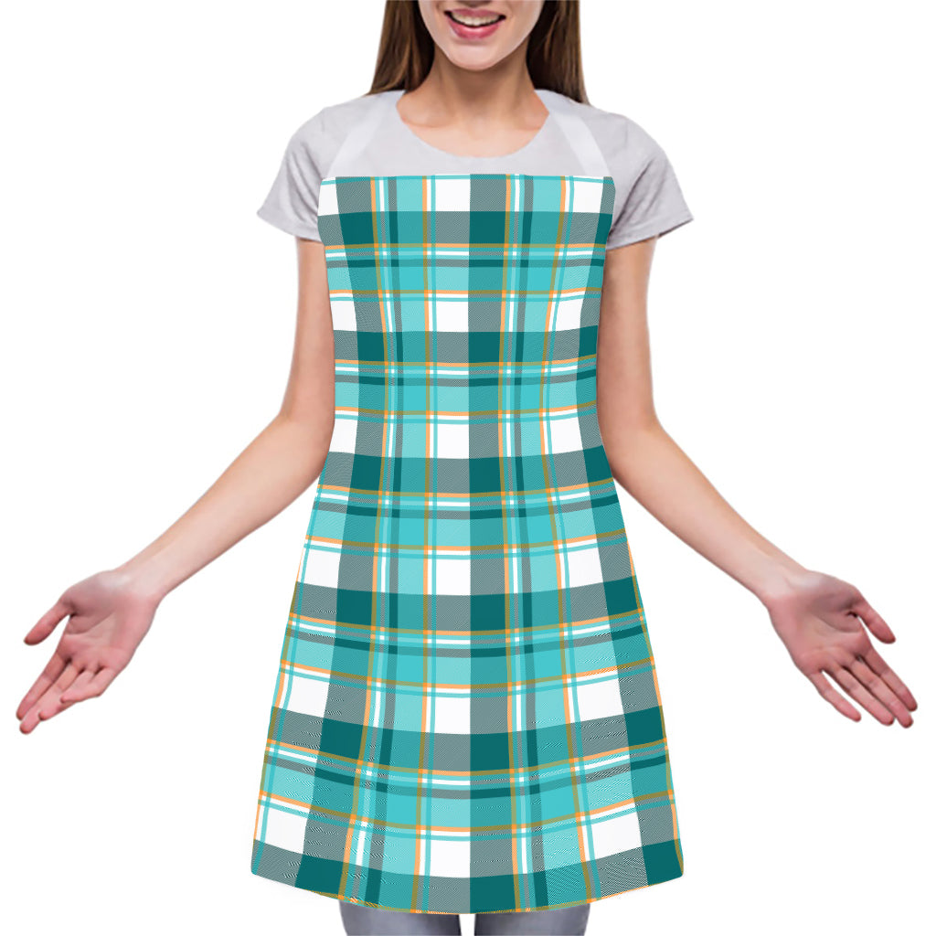 Teal Madras Pattern Print Adjustable Apron