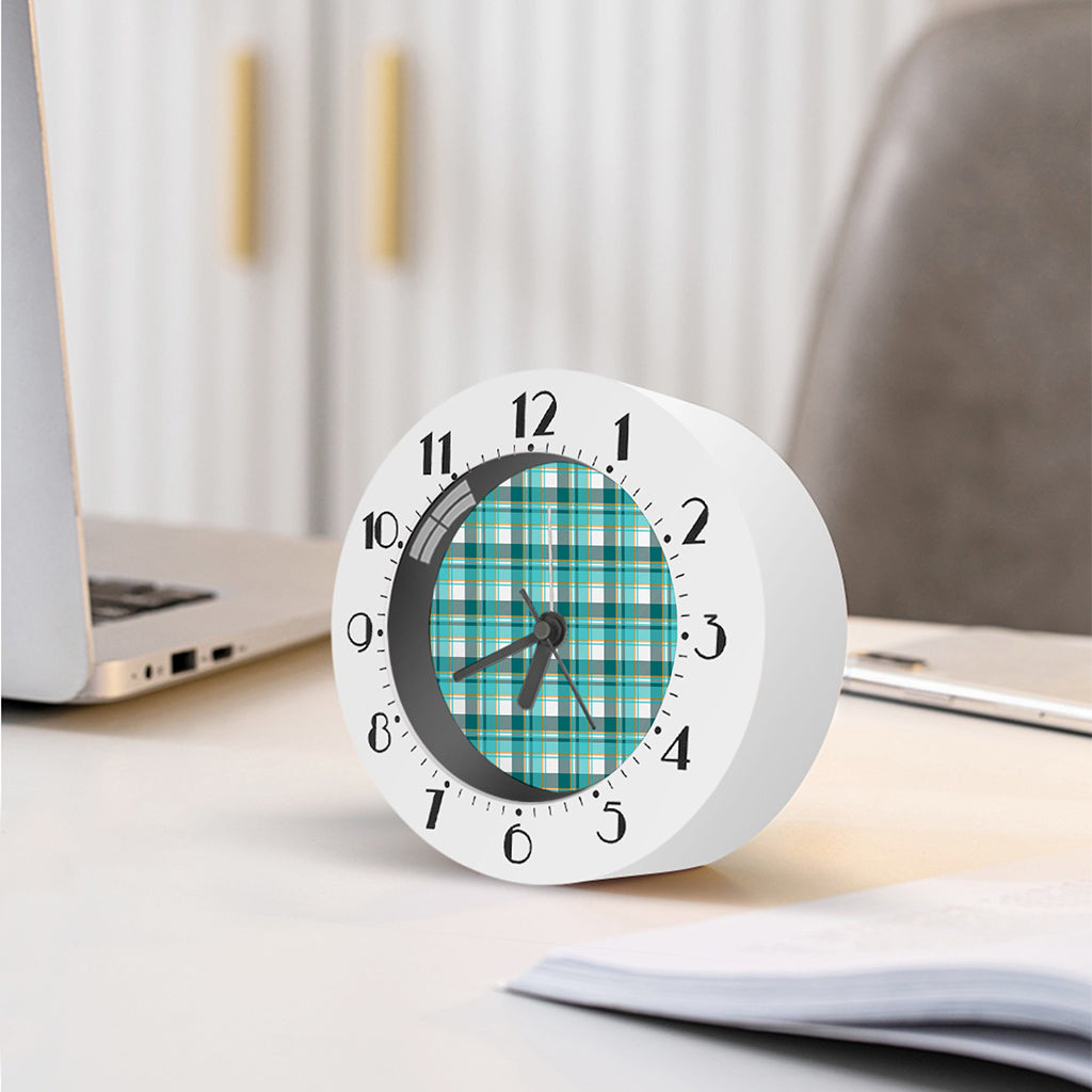 Teal Madras Pattern Print Alarm Clock