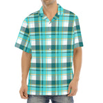 Teal Madras Pattern Print Aloha Shirt