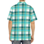 Teal Madras Pattern Print Aloha Shirt