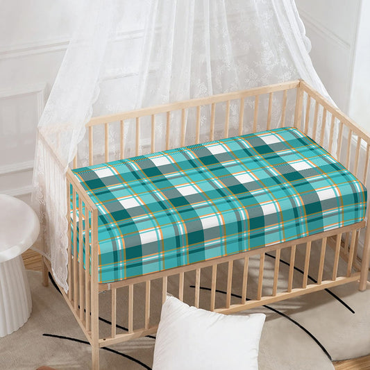 Teal Madras Pattern Print Baby Crib Sheet