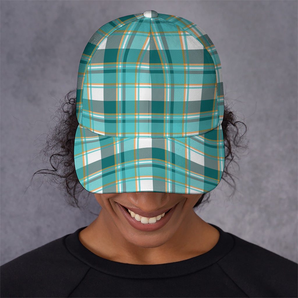 Teal Madras Pattern Print Baseball Cap
