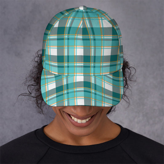 Teal Madras Pattern Print Baseball Cap