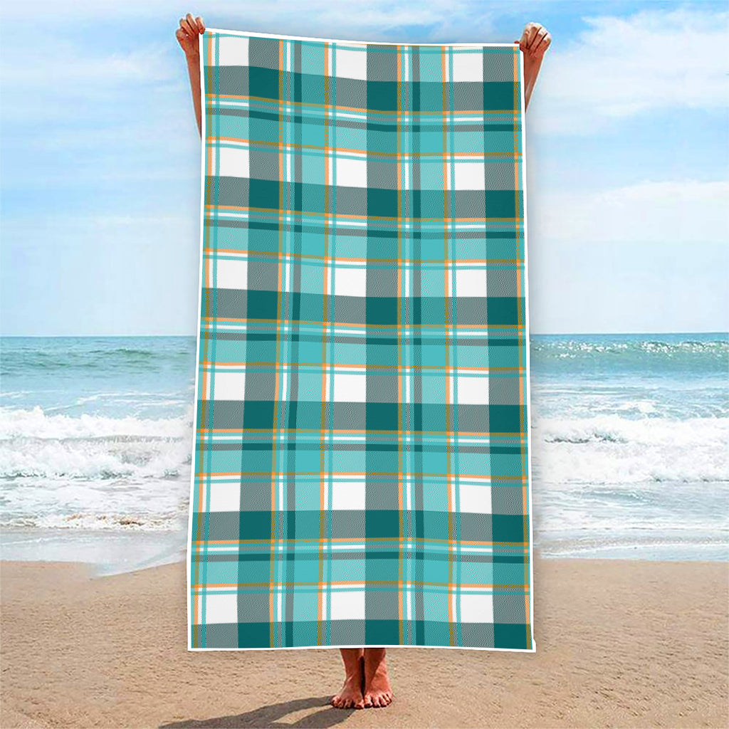 Teal Madras Pattern Print Beach Towel