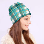 Teal Madras Pattern Print Beanie