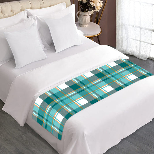Teal Madras Pattern Print Bed Runner