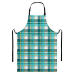Teal Madras Pattern Print Bib Apron With Pocket