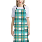 Teal Madras Pattern Print Bib Apron With Pocket