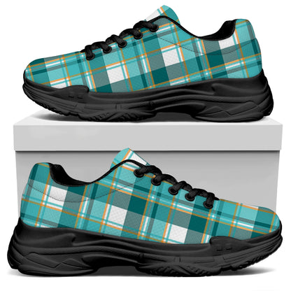 Teal Madras Pattern Print Black Chunky Shoes
