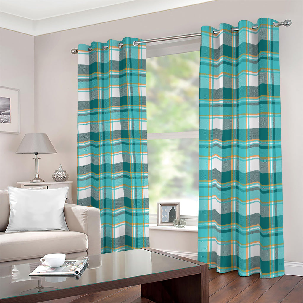 Teal Madras Pattern Print Blackout Grommet Curtains