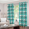 Teal Madras Pattern Print Blackout Grommet Curtains