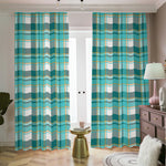 Teal Madras Pattern Print Blackout Pencil Pleat Curtains