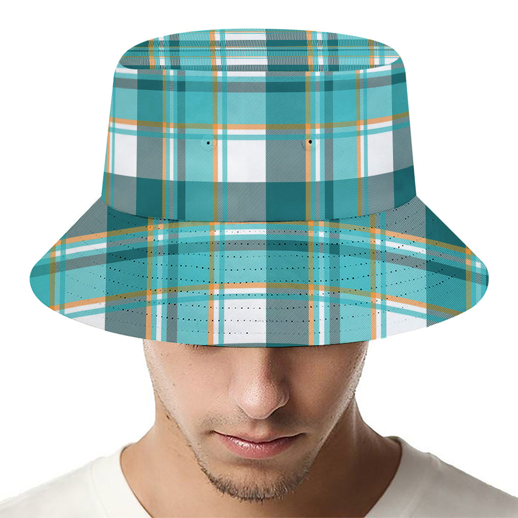 Teal Madras Pattern Print Bucket Hat