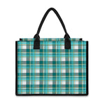 Teal Madras Pattern Print Canvas Tote Bag
