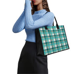 Teal Madras Pattern Print Canvas Tote Bag