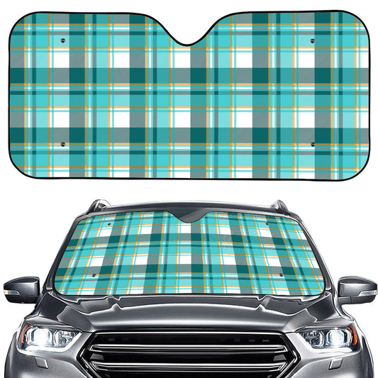 Teal Madras Pattern Print Car Windshield Sun Shade