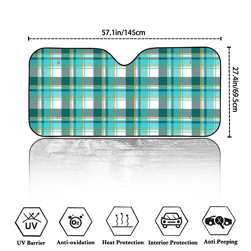 Teal Madras Pattern Print Car Windshield Sun Shade