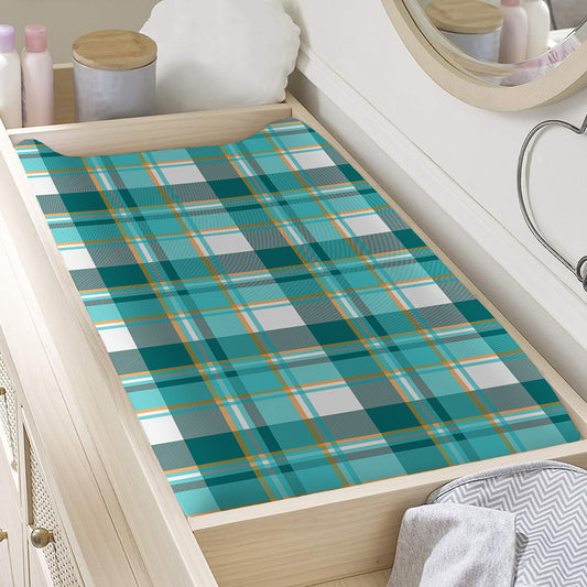 Teal Madras Pattern Print Changing Pad Cover
