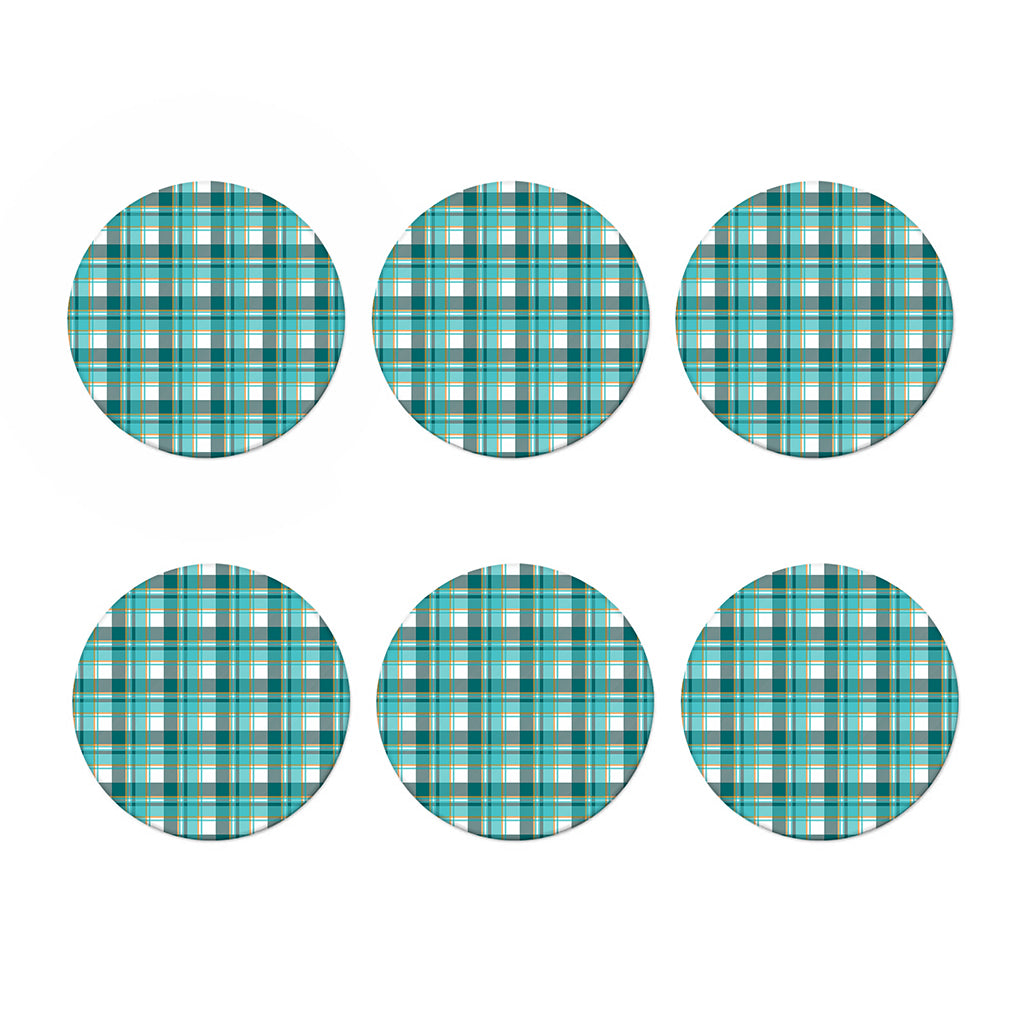 Teal Madras Pattern Print Coaster Set