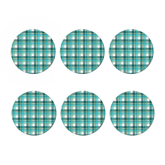 Teal Madras Pattern Print Coaster Set