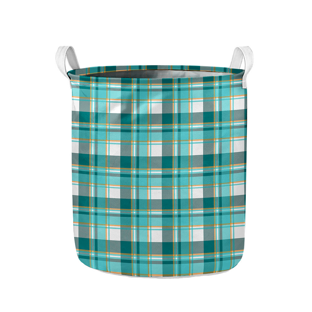 Teal Madras Pattern Print Collapsible Laundry Basket
