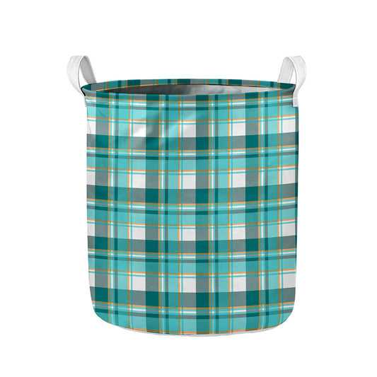 Teal Madras Pattern Print Collapsible Laundry Basket