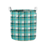 Teal Madras Pattern Print Collapsible Laundry Basket