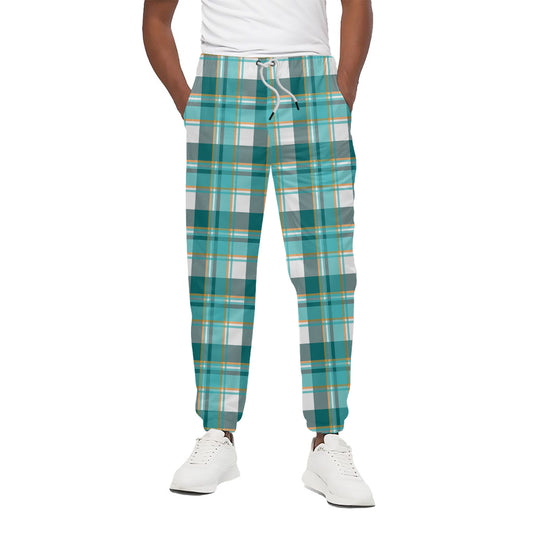 Teal Madras Pattern Print Cotton Pants