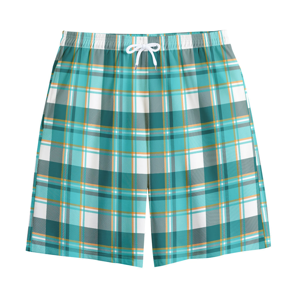 Teal Madras Pattern Print Cotton Shorts