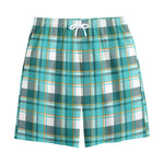 Teal Madras Pattern Print Cotton Shorts
