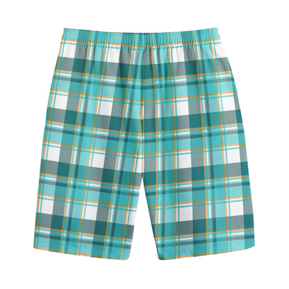 Teal Madras Pattern Print Cotton Shorts