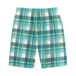 Teal Madras Pattern Print Cotton Shorts