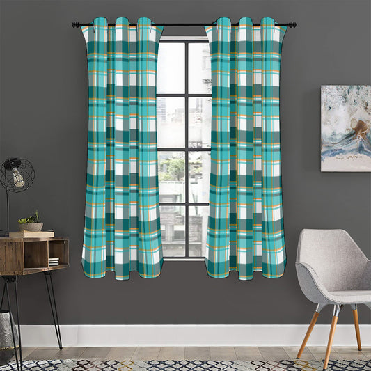 Teal Madras Pattern Print Curtain