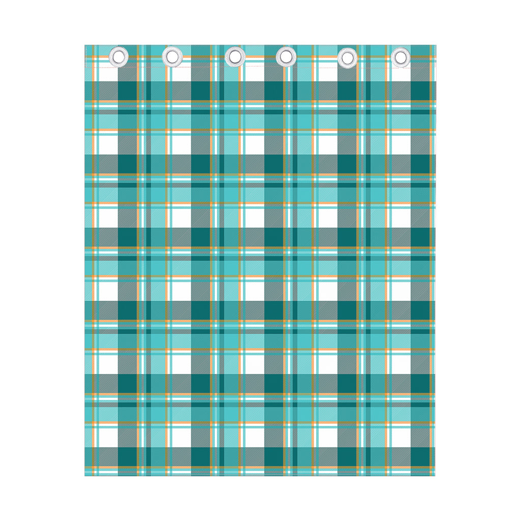 Teal Madras Pattern Print Curtain