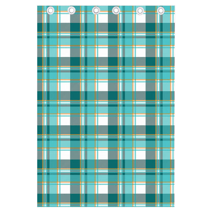 Teal Madras Pattern Print Curtain