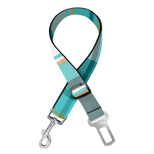 Teal Madras Pattern Print Dog Seat Belt
