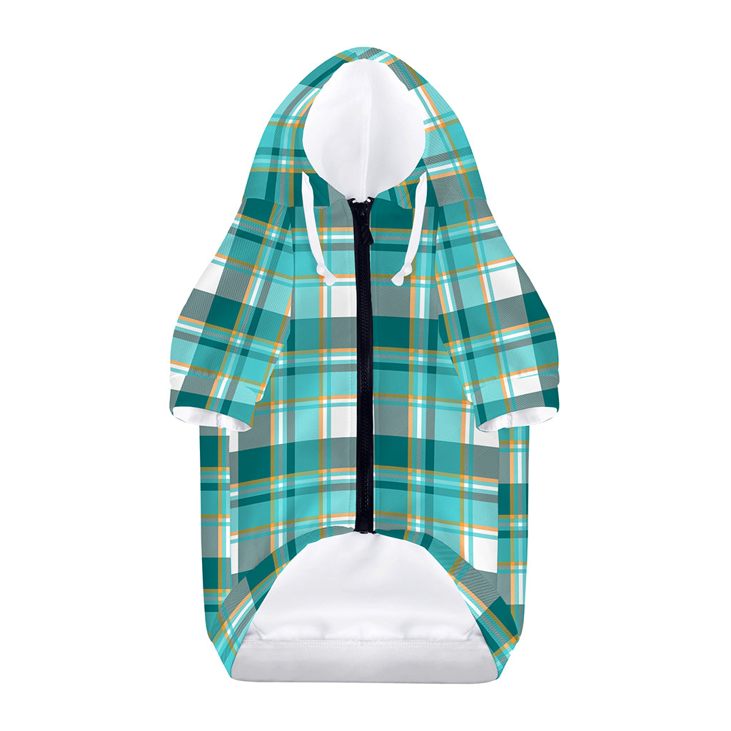 Teal Madras Pattern Print Dog Zip Up Hoodie