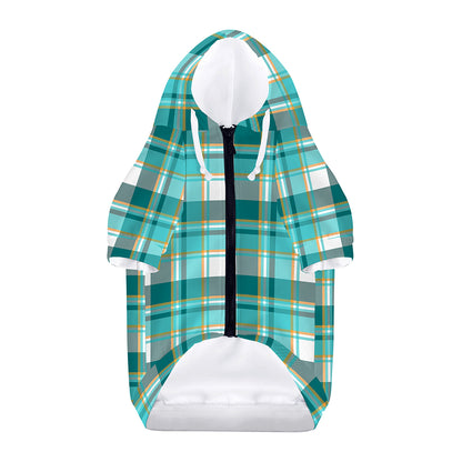 Teal Madras Pattern Print Dog Zip Up Hoodie
