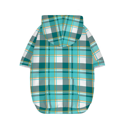 Teal Madras Pattern Print Dog Zip Up Hoodie