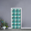 Teal Madras Pattern Print Door Sticker