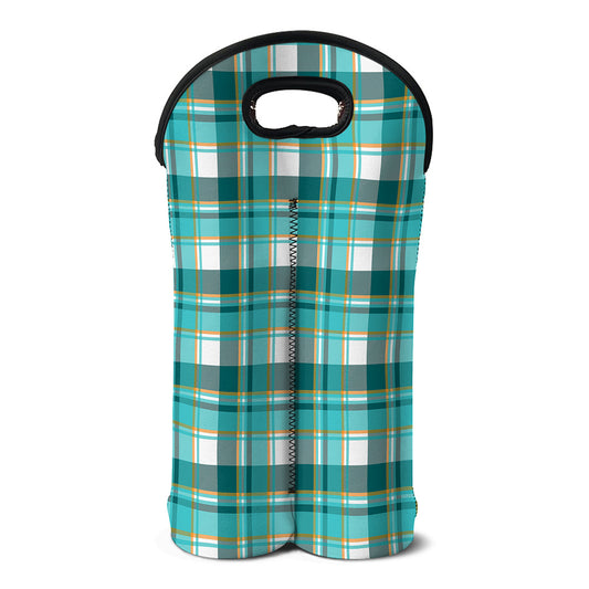 Teal Madras Pattern Print Double Neoprene Wine Tote