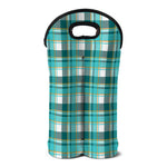 Teal Madras Pattern Print Double Neoprene Wine Tote