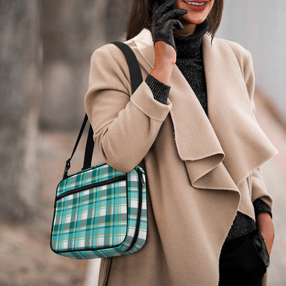 Teal Madras Pattern Print Double Strap Bible Bag