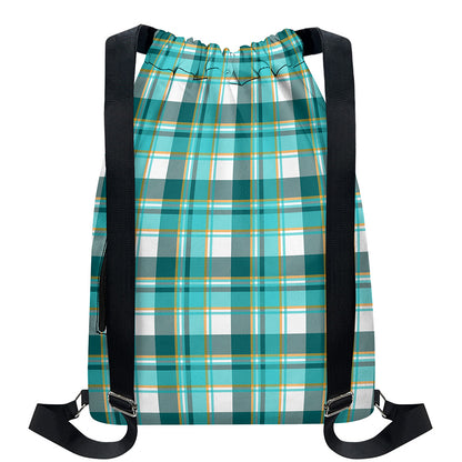Teal Madras Pattern Print Drawstring Backpack