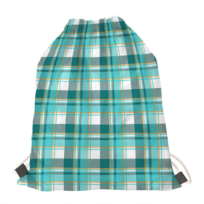 Teal Madras Pattern Print Drawstring Bag