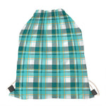 Teal Madras Pattern Print Drawstring Bag