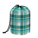 Teal Madras Pattern Print Drawstring Makeup Bag