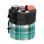 Teal Madras Pattern Print Drawstring Makeup Bag