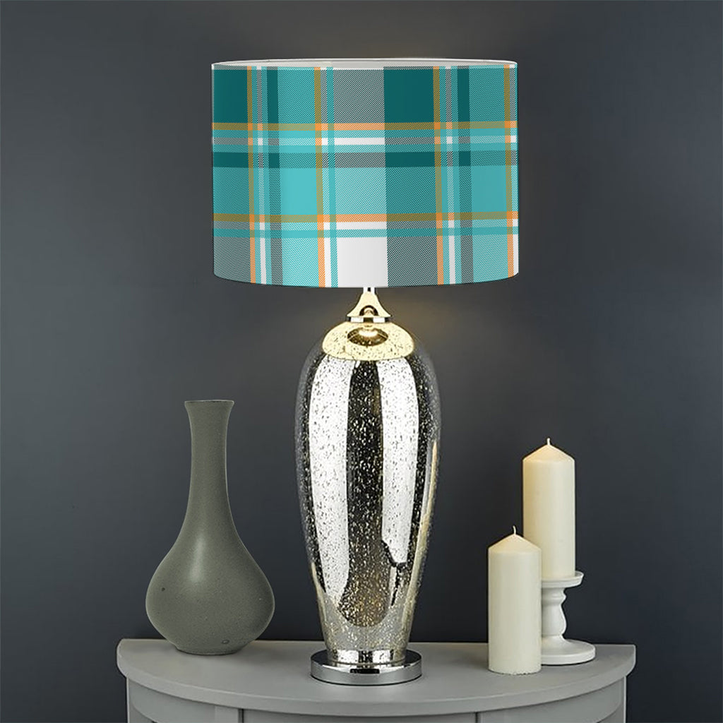 Teal Madras Pattern Print Drum Lamp Shade