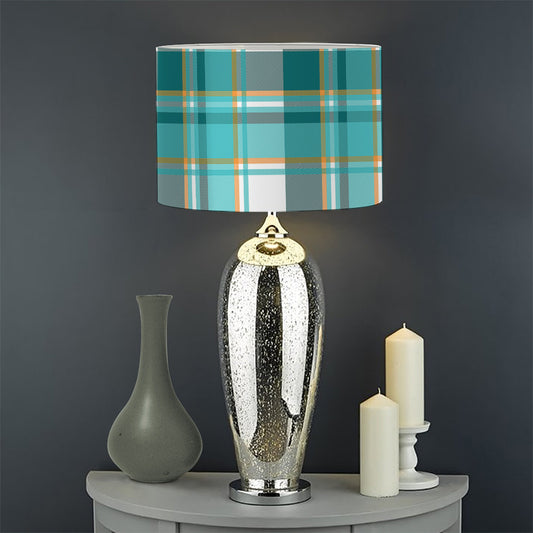 Teal Madras Pattern Print Drum Lamp Shade